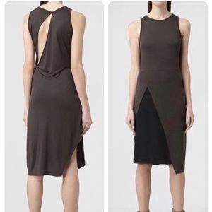 All Saints Carine Black/Blue Cutout Sleeveless Asymmetrical Split Dress size 2